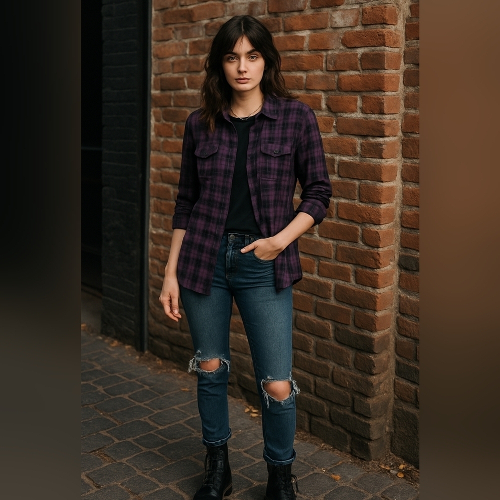 Paige Mya Purple Plaid Flannel Shirt  Grunge Goddess Street Style